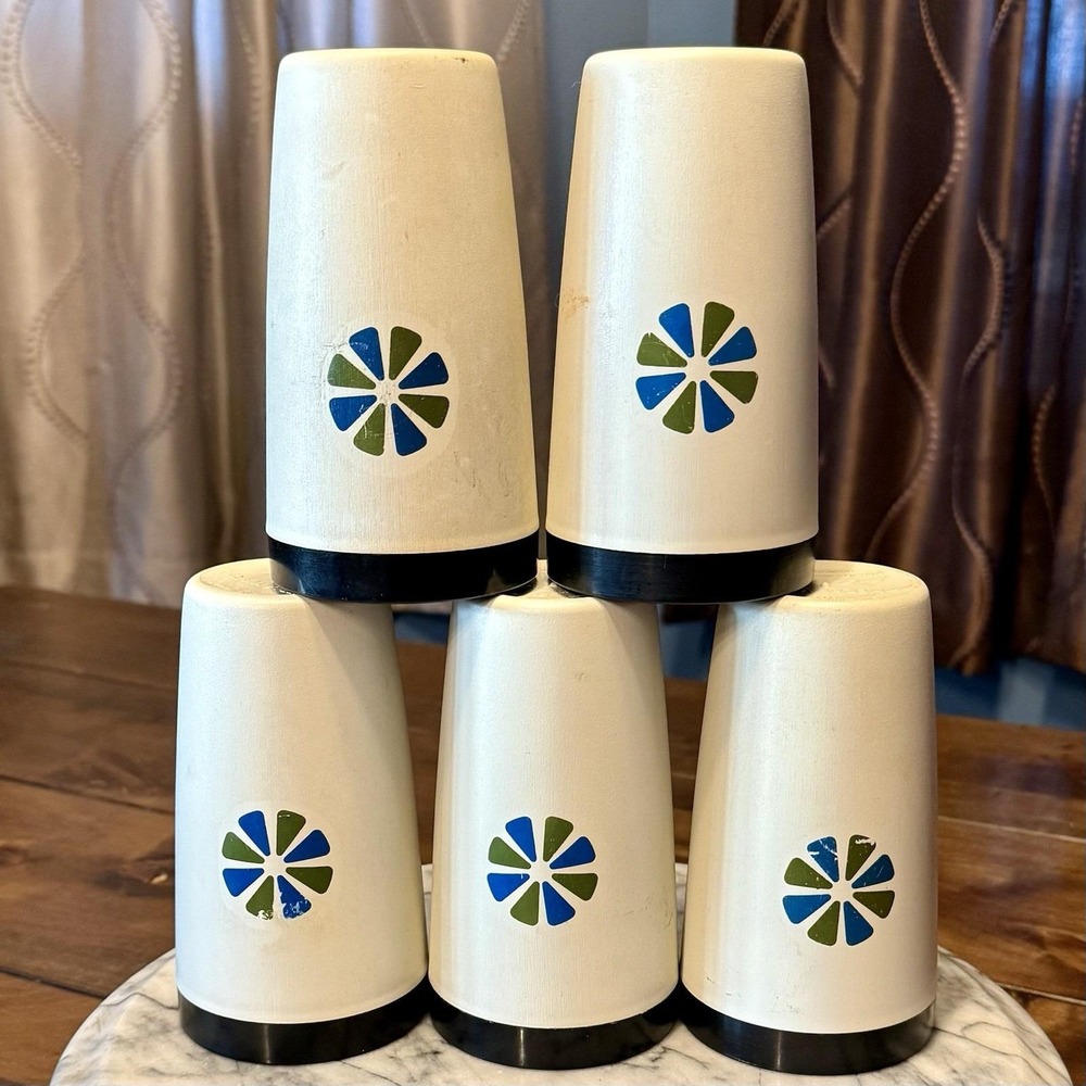 5 VTG 1960s 60s MCM Therm Ware Daisy Tumblers Cups David Douglas Glasses USA